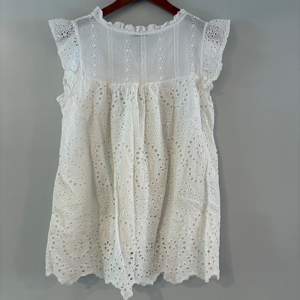 Valentina Naldi Blouse M Eyelet Cotton Boho Italian Romantic Shabby Chic Cottage - Picture 4 of 10